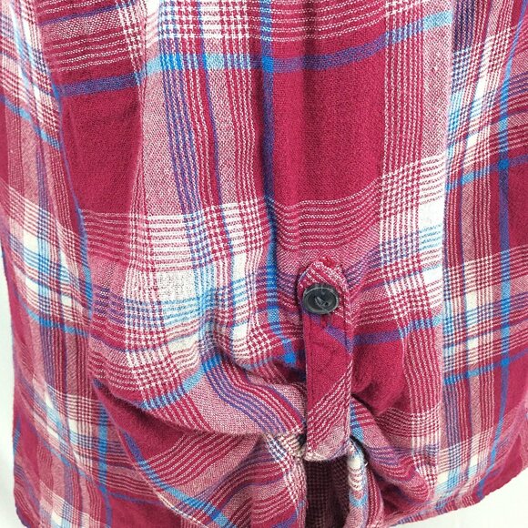 Boston Traders Hoodie Button Down Top Womens XL Plaid Roll Tab Sleeves DAMAGE - Picture 11 of 13
